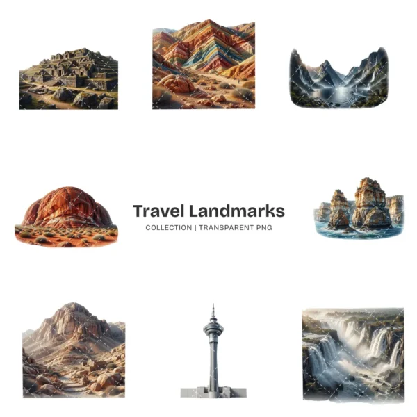 Travel Landmarks (P-4) PNG Clipart Collection - 40 PNG, World Monuments Graphics, Famous Places Printables, Commercial use, Digital download
