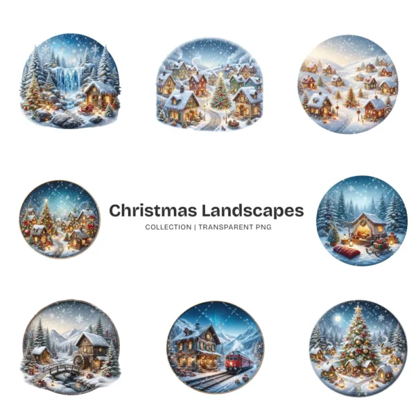 Christmas Landscapes (P-2) PNG Clipart Collection - 40 PNG, Festive Graphics, Festive Scene Printable, Commercial use, Digital Download