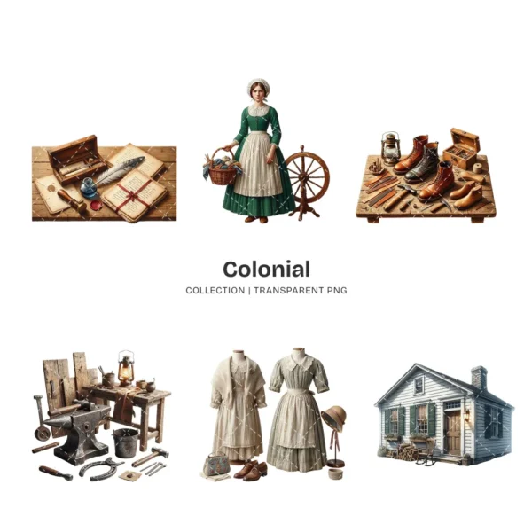 Colonial PNG Clipart Collection - 42 PNG, Historical Graphics, Vintage Tools, Bygone Era Printable, Commercial use, Digital Download