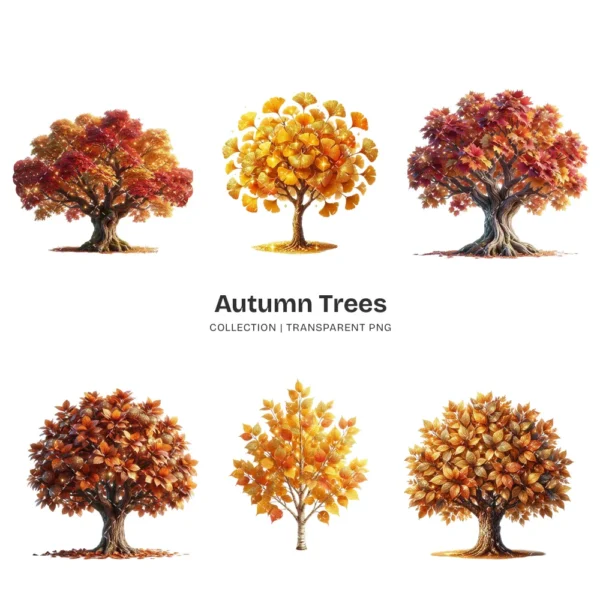 Autumn Trees PNG Clipart Collection - 40 PNG, Fall Foliage Graphics, Autumnal Charm Printable, Commercial use, Digital Download