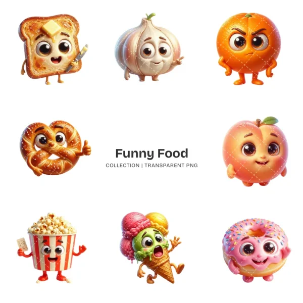 Funny Food PNG Clipart Collection - 40 PNG, Quirky and Playful Graphics, Cute Eating Printable, Commercial use, Digital Download