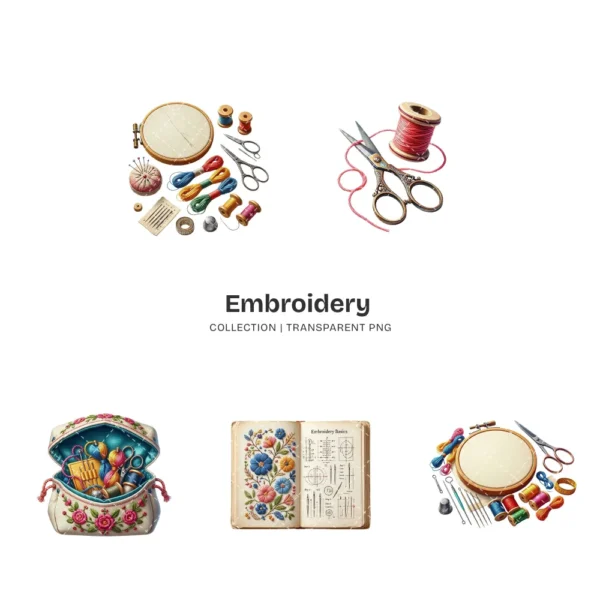 Embroidery PNG Clipart Collection - 41 PNG, Needlework Graphics, Embroidery Essentials, Thread Printables, Commercial use, Digital download