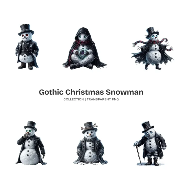 Gothic Christmas Snowman PNG Clipart Collection - 47 PNG, Spooky Winter Graphics, Dark Goth Printables, Commercial use, Digital download