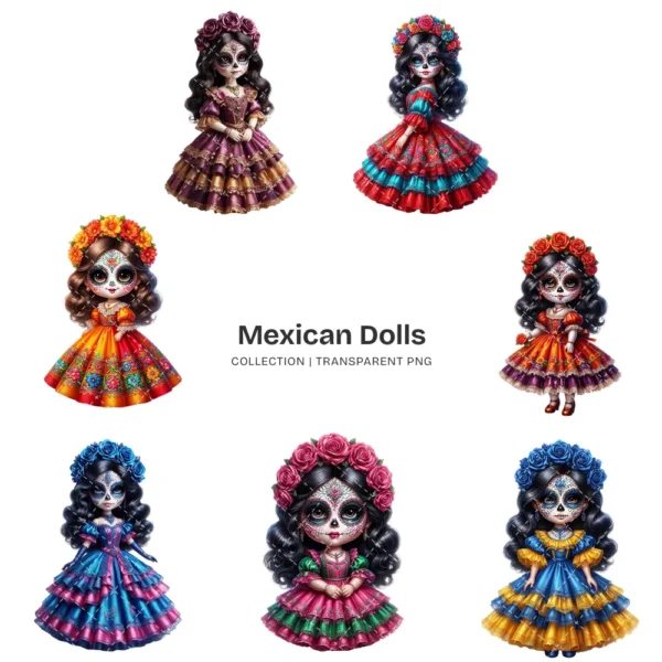 Mexican Dolls La Catrina PNG Clipart Collection - 43 PNG, Sugar Skull Graphics, Día de los Muertos Printable, Commercial use, Digital Download
