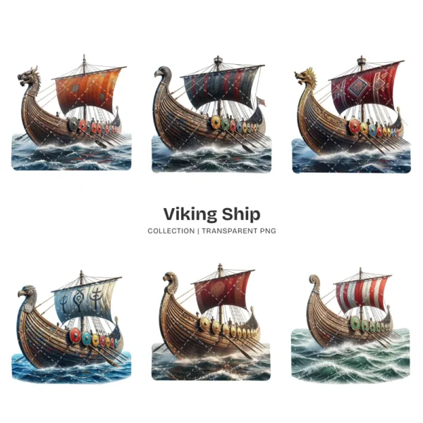 Viking Ship PNG Clipart Collection - 42 PNG, Historic Norse Graphics, History Enthusiasts Printable, Commercial use, Digital Download