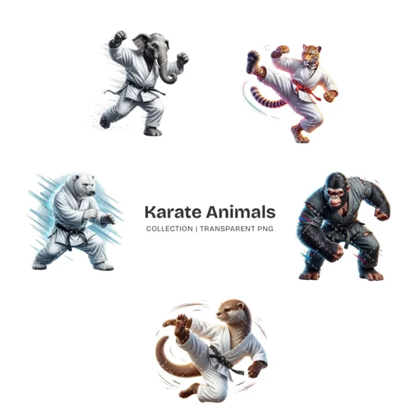 Karate Animals PNG Clipart Collection - 40 PNG, Martial Arts Graphics, Striking Poses Printable, Commercial use, Digital Download