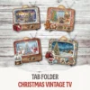Christmas Vintage TV Pocket, Festive Pockets, X-mas Gift Cards, Junk Journal Kit, Winter Printable, Tab Folder, Loaded Tags