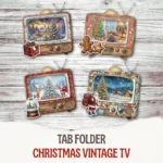 Christmas Vintage TV Pocket, Festive Pockets, X-mas Gift Cards, Junk Journal Kit, Winter Printable, Tab Folder, Loaded Tags