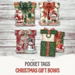 Christmas Gift Pocket, X-mas Loaded Tags, Junk Journal Kit, Winter Printable, Bow, Cards, Ornament