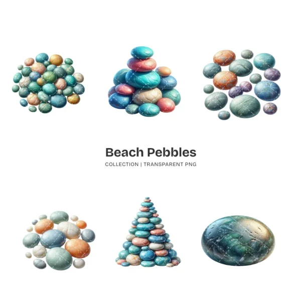Beach Pebbles PNG Clipart Collection - 60 PNG, Coastal Stone Graphics, Beach Rock, Seashore Printables, Commercial use, Digital download