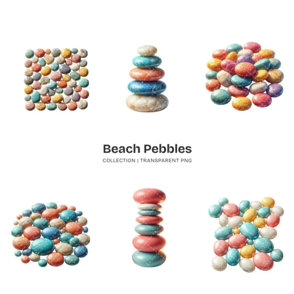 Beach Pebbles PNG Clipart Collection - 60 PNG, Coastal Stone Graphics, Beach Rock, Seashore Printables, Commercial use, Digital download